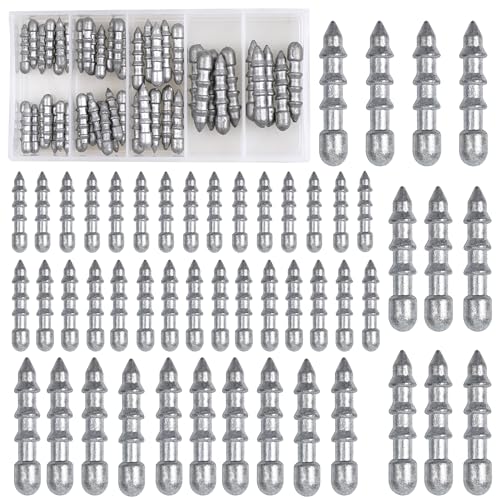50pcs Fishing Nail Weights Kit Insert Sinkers Wacky Worm Weights for Bass Fishing Soft Plastic Lures Nail Sinkers Wacky Rig Neko Rig Insert Pencil Sinker Weight Kit 4 Sizes