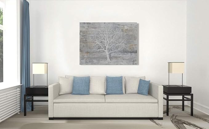 Yihui Arts Abstract Tree Canvas Wall Art: Large White Shadow Tree Picture