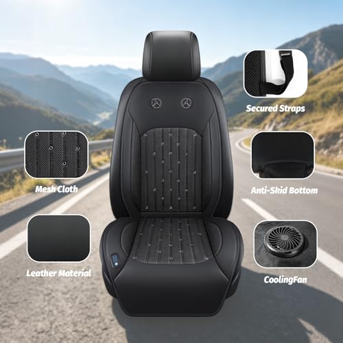 Cooling Car Seat Cover with 2 Powerful Turbo Fans，12V-24V Ventilated Cooling Car Seat Cushion，3-Speed Adjustable Breathable Cooling Seat Cover for Car SUV Truck Universal Fit (Black) - color: BLACK