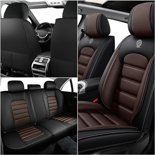 Car Seat Covers for Kia K5 2021-2026, Premium Nappa Leather, Waterproof, Anti-Slip, Full Coverage, Airbag Compatible, Breathable, All-Weather, Easy Install (5 Seats, Black&Coffee) - color: 5 Seats - Black&Coffee, size: Kia K5 2021-2026