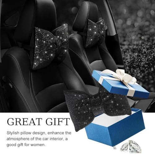 Yourkar Bling Car Seat Neck Pillow, Soft Bling Bowknot Headrest Neck Support Rest Cushion, Neck Relax Head Rest Auto Pillow with Crystal Rhinestone for Women, Car Accessories (Black) - color: Black