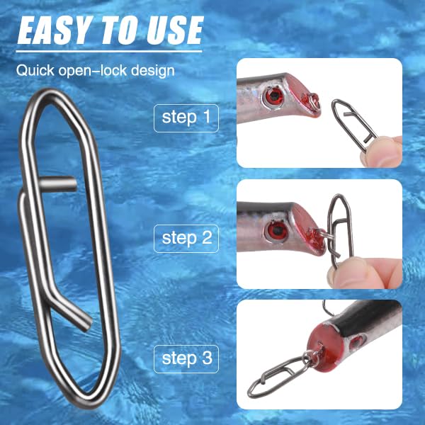 Power Clips Fishing Snaps Set High Strength Stainless Steel Quick Change Connector Swivels Tackle Fish Lure Attachement Freshwater Saltwater - style: 210PCS