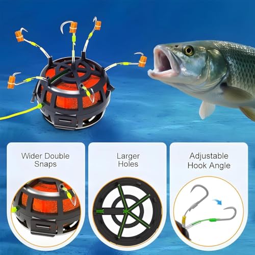 Reverse Bottom Bait Cage Fishing Hook, 360° Floating Bait Cage Fishing Hook, 6-Hooks Carp Feeder Rig, Spring Baits Cages Trap Fishings Hooks, Freshwater Saltwater for Carp, Catfish, Tilapia(2PCS,No. 7 - color: 2pcs, size: No. 7
