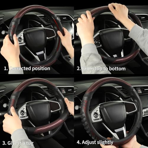 D Shaped Steering Wheel Cover Great Grip with 3D Honeycomb Hole, Anti-Slip Sporty Design, Universal 15 inch(Black with Burgundy) - color: Black with Burgundy, size: D Shaped-Middle[14.5''-15'']
