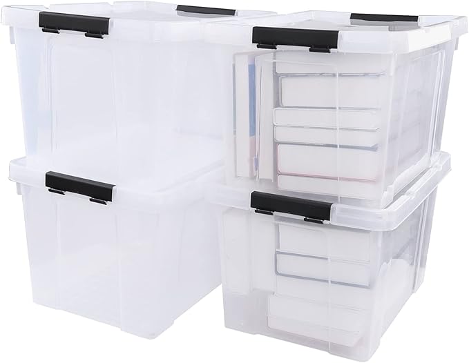 4-Pack 34 Quart Clear Latching Box Totes, Plastic Storage Bin
