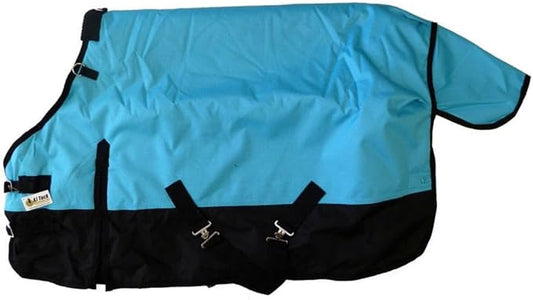 AJ Tack 1200D Waterproof Winter Pony Blanket - 300g Heavyweight Turnout with Fleece Collar, Shoulder Gussets & Tail Flap - Turquoise 58"