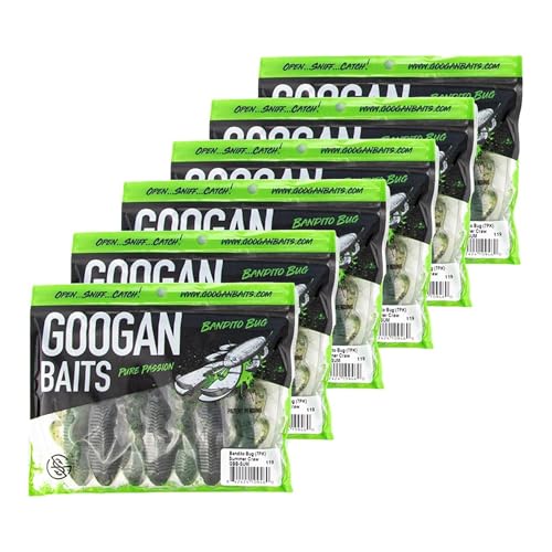 Googan Squad Bandito Bug Fishing Lures – Soft Bait for Bass Fishing, Swim Baits with Unique Kicking Action, Saltwater and Freshwater Fishing Gear, Pack of 6 (4 inches) - color: Flamin’ Hot