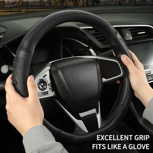 D Shaped Steering Wheel Cover Great Grip with 3D Honeycomb Hole, Anti-Slip Sporty Design, Universal 15 inch(Black with Purple) - color: Black with Purple, size: D Shaped-Middle[14.5''-15'']
