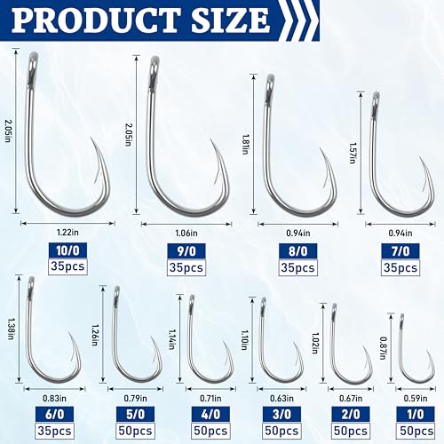 Fishing Live Bait Hooks, 35/50pcs Stainless Steel Fishing Hooks Inline Tuna Surf Fishing Circle Hooks Strong Sharp Saltwater Fishing Hooks 1/0-10/0 - size: 1/0-50pcs