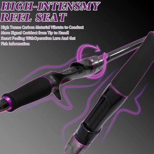 24-Ton Carbon & Fiberglass Spinning/Casting Rod, Lightweight 2-Piece Sensitive Fishing Rod with Ceramic Guides & Split-Grip Handle for Bass, Trout, Pike - color: A-Purple- Casting- 6'0"