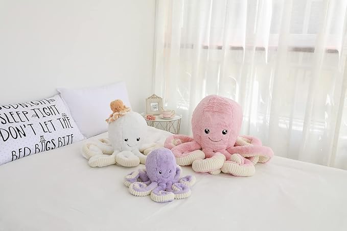 Fluffy Octopus Stuffed Animal Hugging Pillow Plush Toy Doll Purple,23.6Inch | Sweet Smile Face | 8 Springy Tentacles | No Loose Parts | Machine-wash | Safe Polyester Fill | Sturdy Stitched | Ideal Gift