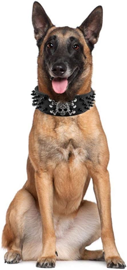 Serijoars Spiked Studded Dog Collar, PU Leather Dog Collar, Adjustable Pet Collars for Medium or Large Breed Pet (S, Leopard2)