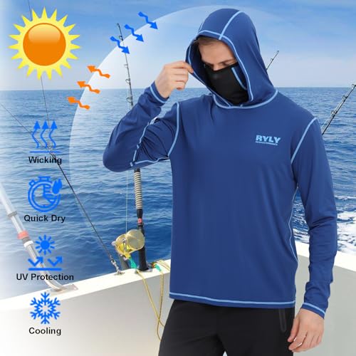 Fishing Shirts for Men,Long Sleeve Rash Guard Shirts Sun Protection Hoodie Athletic Running Hiking Shirt 1/2 Packs - color: Navy and Black, size: XX-Large