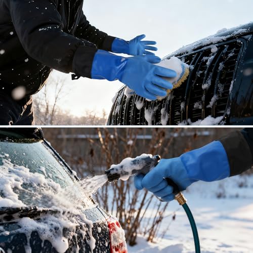 Waterproof Winter Work Gloves with Extended Cuff Warm Non-Slip 1 Pair - color: Blue, size: Medium