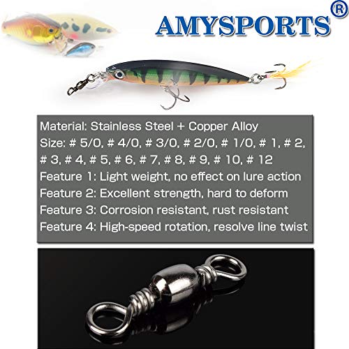 AMYSPORTS High Strength Fishing Swivels Barrel Solid Ring Barrel Fishing Swivel Rolling Fishing Tackle Line Connector Saltwater Freshwater Stainless Steel Accessories - size: Size10 (35lb) 100 pcs