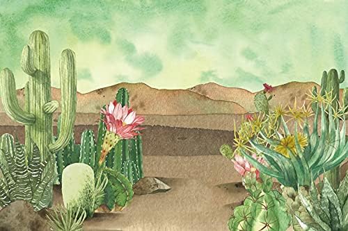 Renaiss 7x5ft Floral Cacti Backdrop Watercolor Aloes Cactus Flowers Desert Scenery Photography Background Botanical Mexican Fiesta Baby Shower Bridal Shower Birthday Party Decors Photo Studio Props