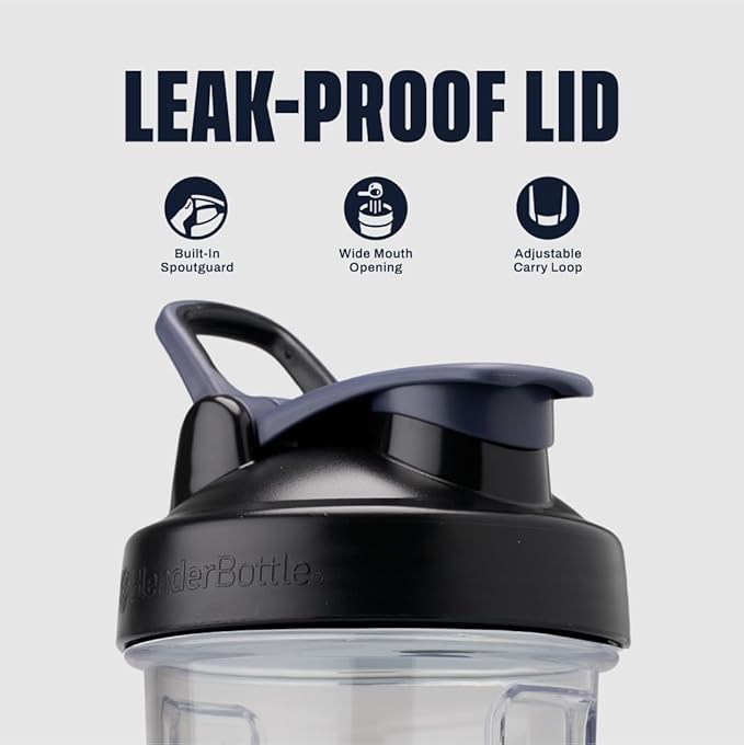 BlenderBottle Shaker Bottle Pro Series Perfect for Protein Shakes and Pre Workout, 24-Ounce, Black/Clear