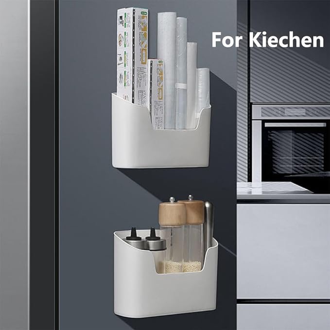Bawuie Adhesive Cabinet Door Organizer, Lid Organizer for Food Storage Container Lid, Wall Mounted Over Pantry Door Organizer Bin Holder Caddy for Plastic Lid Kitchen Bathroom, White, 2 Pack