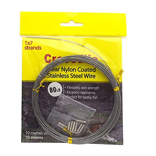 5LB-280LB 7 Strands Stainless Steel Wire Leader Nylon Coated-32.8ft Fishing Leader with 10pcs Crimp Sleeves - color: Silver, size: 120LB