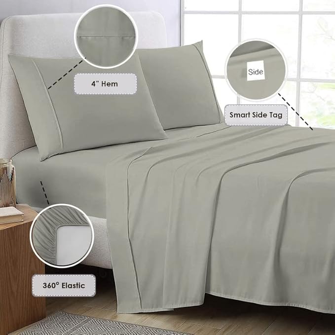 Pizuna Pure 100% Cotton King Size Sheets, 800 Thread Count Long Staple Cotton Crisp Sateen Sheets with 15inch Deep Pocket