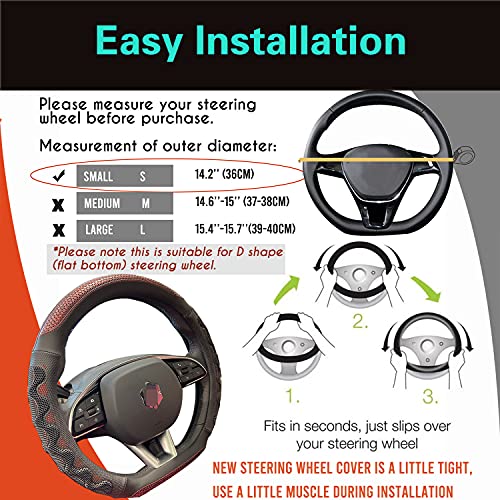 PINCTROT D Shaped 14 Inch Small Sized Steering Wheel Cover Great Grip with 3D Honeycomb Anti-Slip Design, Flat Bottom 14 Inch (Wine Red) - color: 6.D-shaped,Wine Red, size: Small Size[14''-14 1/4'']