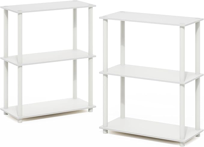 Furinno Turn-N-Tube Storage Shelves Set of 2, 3-Tier Book Shelf, Corner Shelf, Toolless Open Shelves, for Organization and Storage, Living Room, Garage, Home Office, White