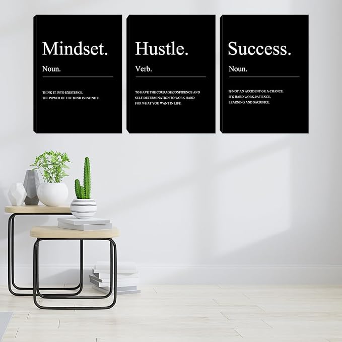 Motivational Wall Decor Black Mindset Canvas Wall Art Hustle Posters Prints
