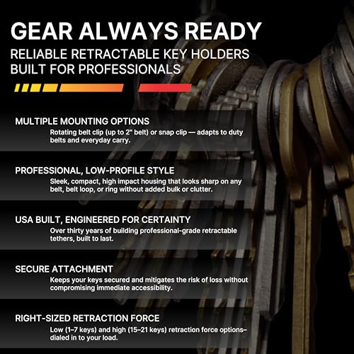 Gear Keeper Retractable Keychain with Stainless Steel Rotating Belt Clip - Split Ring Tactical Keychain for Keys & Badges - Holds Up to 21 Equipment Keys - High Force, 32-Inch Extension - USA Made - size: 15-21 Keys