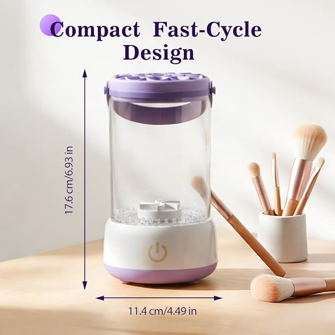 Electric Makeup Brush Cleaner,Automatic Spinning Makeup Brush Cleaner,USB Charging & Deep Cleaning,Portable Cosmetic Brush Cleaner Machine For All Makeup Brush Types (Purple)