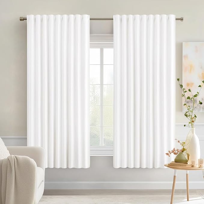 MIULEE Pure White Back Tab Light Blocking Curtains 63 Inch Length 2 Panels Set