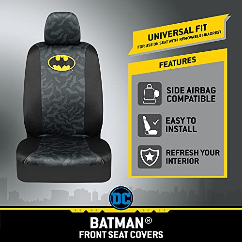 BDK Batman Car Seat Covers for Front Seats with Matching Seat Belt Pads - Officially Licensed Warner Brothers Superhero Auto Accessories Bundle, Made for Car Truck Van and SUV - size: 2 Front, style: Batman