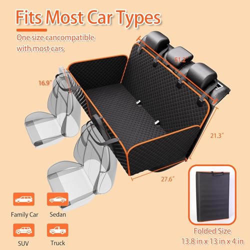 Back Seat Extender for Dogs - Large Space, Heavy-Duty Dog Car Seat Cover for Back Seat with Hard Bottom Holds 420lbs, Waterproof 600D Upgraded Material Dog Hammock for Car,Easy to Use and Clean