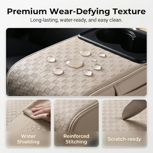 5 in 1 Car Center Console Cover, Car Armrest Cover with Cup Holder, Storage Pockets, Tissue Box Slot, Phone Holder, Car Interior Accessories (Coffee) - color: Coffee