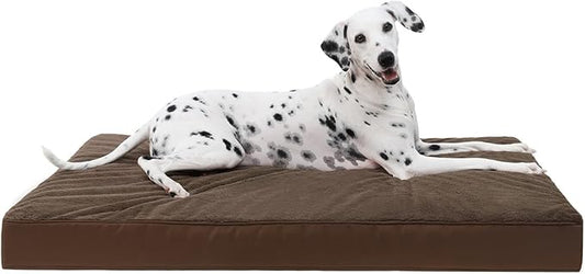 KSIIA Orthopedic Dog Bed Crate Waterproof Pet Mats for Large Dogs Deluxe Plush Washable Pet Bed with Egg Crate Foam & Removable Cover, 35 x 22 Inch, Brown