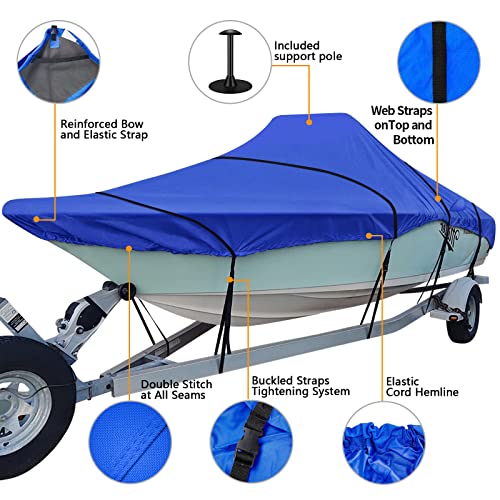 iCOVER Center Console Boat Cover, 600D Heavy Duty Marine Grade Waterproof Tear Resistant Boat Covers, Fits Boats 20'-22' Long Beam Width up to 106", Trailerable Boat Cover with Support Pole, Blue - color: Blue, size: 20ft-22ft long and beam width up to 10
