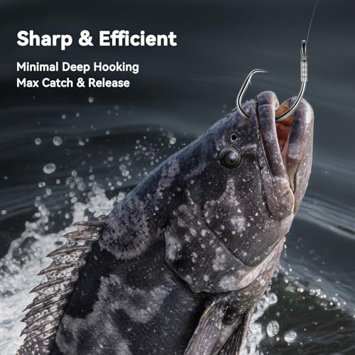 Circle Hooks with Line Groove,Big Game Heavy Duty 5X Strong Fishing Hooks,High Carbon Alloy Steel Live Bait Fish Hooks for Saltwater Freshwater Tuna, Marlin,Shark, Catfish Size 6/0-12/0 - size: 6/0_6pcs