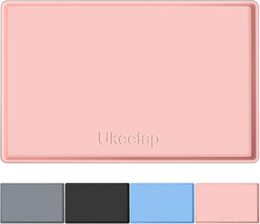 Extra Thick Silicone Mat Waterproof with Raised Edge 34" x 22", Under Sink Mat for Kitchen & Bathroom, Kitchen Cabinet Liner, Multi-Purpose for Storage & Protection, Pink
