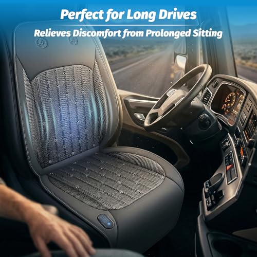Cooling Car Seat Cover with 2 Powerful Turbo Fans，12V-24V Ventilated Cooling Car Seat Cushion，3-Speed Adjustable Breathable Cooling Seat Cover for Car SUV Truck Universal Fit (Black) - color: BLACK