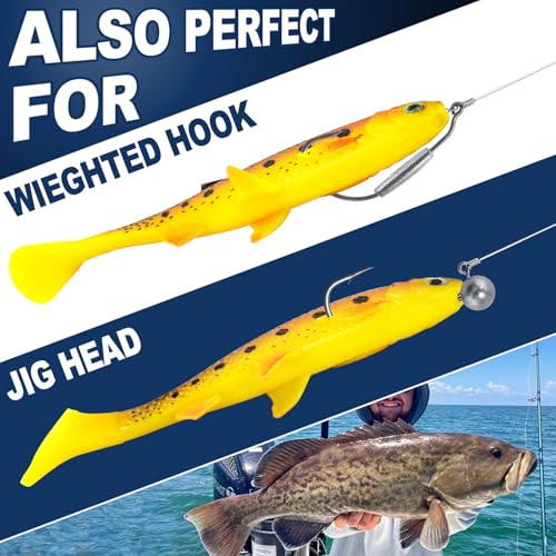 Alwonder 2-Pack Fishing Swimbait Soft Plastic Lures Saltwater, 6.1IN Texas Rig Paddle Tail Swim Baits Freshwater, Sinking Paddle Tail Soft Lure Bait for Pike Musky Bass Tarpon Halibut Mackerel Grouper - color: Pink and Black