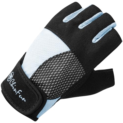 ChinFun Kayaking Gloves 3/4 Finger - Provide Cushioning and Protection, with Resistant Palm and Grip, Easy to Take on and Off, Perfect for Diving, Sailing, Kayaking - Men, Women, Youth - color: Blue, size: Small