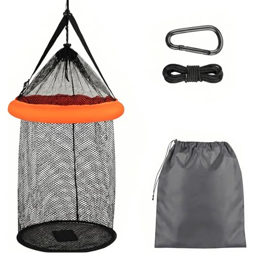 Foldable Floating Fish Basket – Portable Collapsible Fishing Net for Live Fish, Bait & Minnow Storage | Kayak Live Well Cage - size: L-Net Bottom Size:13.78ch