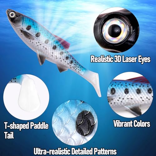 Alwonder 2-Pack Fishing Swimbait Soft Plastic Lures Saltwater, 6.1IN Texas Rig Paddle Tail Swim Baits Freshwater, Sinking Paddle Tail Soft Lure Bait for Pike Musky Bass Tarpon Halibut Mackerel Grouper - color: Pink and Black