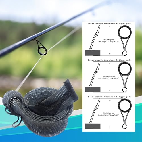 Reaction Tackle Rod Socks, Fishing Rod Sleeves and Covers for Spinning and Casting Rods, Breathable Mesh Rod Protectors with Elastic Band (2-Pack) - color: Black