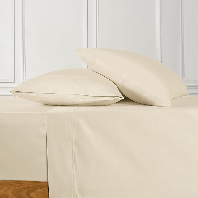 URBANHUT 700 Thread Count Queen Sheet Set Egyptian Cotton Sheets, 4Pc Sheet Set Soft Luxury Bed Sheets for Queen Size Bed, Sateen Weave Hotel Sheets, 16'' Elasticized Deep Pocket - Ivory
