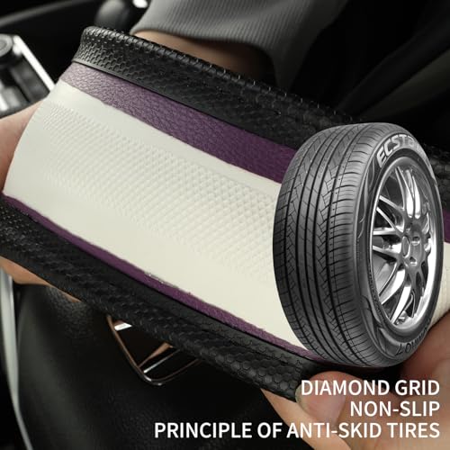 3D Steering Wheel Cover Great Grip with 3D Honeycomb Hole, Anti-Slip Sporty Design, Universal 15 inch(Black with Purple) - color: Black with Purple, size: Round-Middle[14.5''-15'']