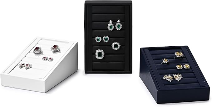 PU Leather Jewelry Ring Tray Display Stand Slotted Ring Showcase Display Organizer Holder for Trade Show(Black)