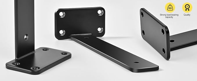 4 Pack - 5 inch Black Hidden L Shelf Bracket Iron Floating Shelf Brackets