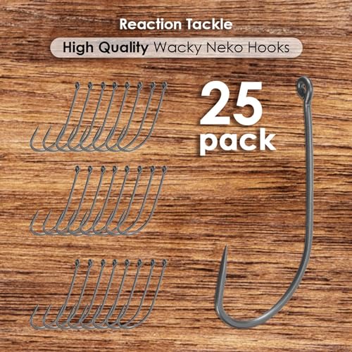 Reaction Tackle Neko Hooks - Weedless Finesse Fishing Hooks for Bass - High Carbon Steel Wacky and Neko Rig Hooks for Soft Plastic Worms (25-Pack) - size: #4 Wire Guard