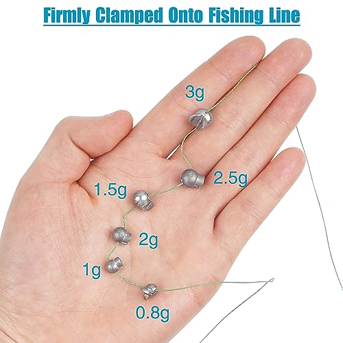 Split Shot Fishing Weights Kit, 180/210pcs Removable Round Fishing Weights Sinkers Clip On Shot Weights Fly Fishing Line Sinkers Fishing Sinkers for Freshwater Saltwater - color: 180pcs-large（1g 1.5g 2g 2.5g 3g）