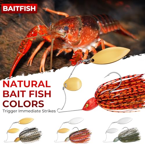 MadBite by KastKing Spinnerbait Fishing Lures, Bass Trout Salmon Walleye Stainless Steel Spinner Baits Kit, Saltwater Freshwater, 4 pcs - color: Bait Fish - Colorado & Willow, size: 1/2oz